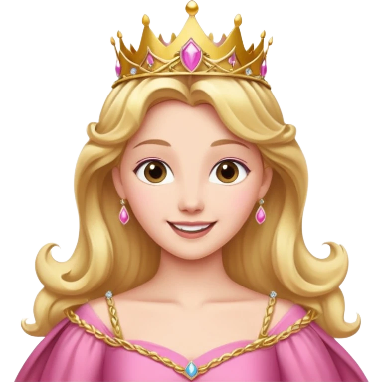 Princess Aurora with a gold tiara and pink dress, smiling emoji