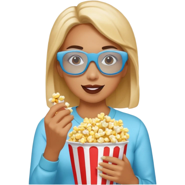 woman wearing 3d glasses, eating popcorn emoji