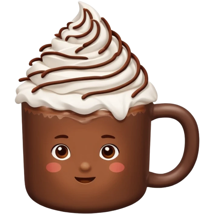 “hot chocolate emoji, whipped cream on top, chocolate shavings, cute, minimal, white background” emoji