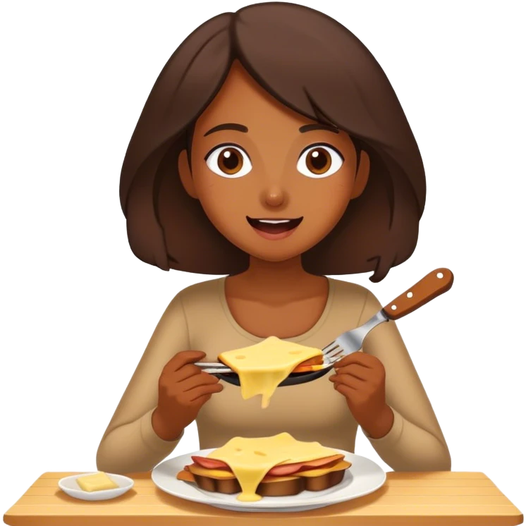 Fille brune bronzer qui mange de la raclette  emoji