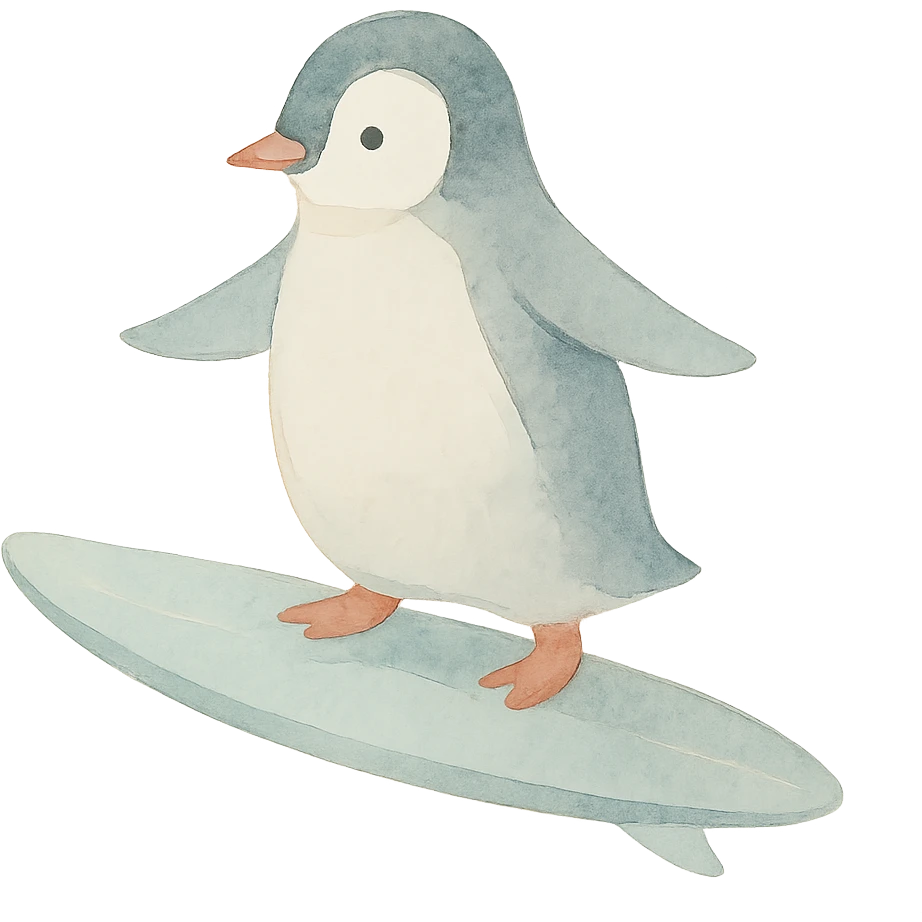 penguin surfing emoji