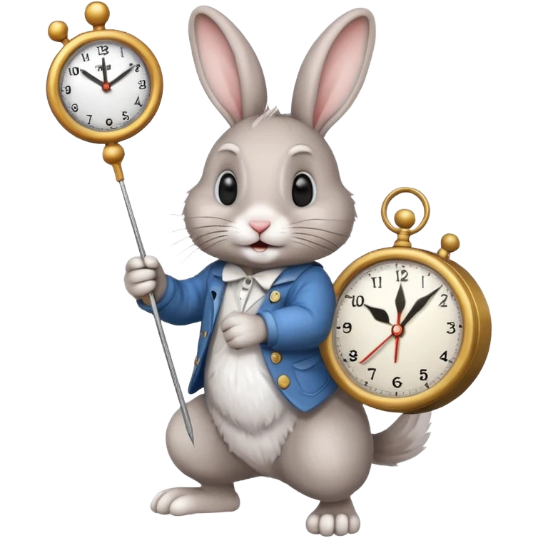 Un lapin qui a une horloge dans la main droite qui monte une aiguille  emoji