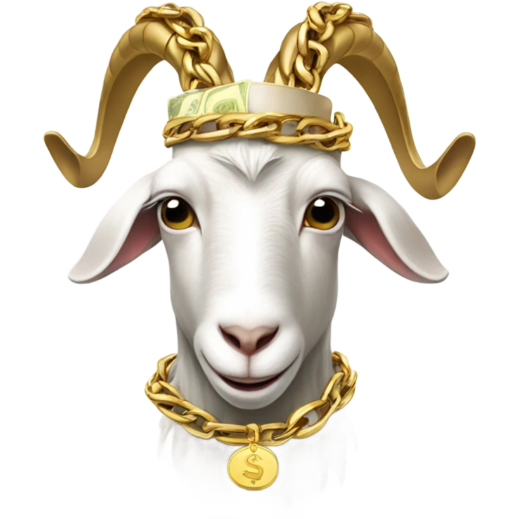 A Goat with gold chains and money and a cap  emoji