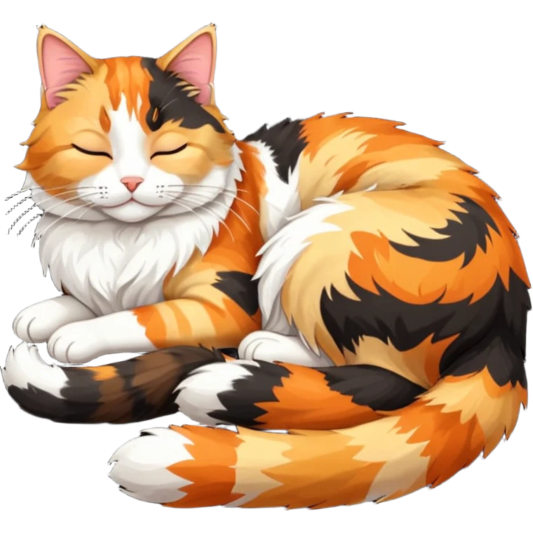 full body colourful light patched calico tabby cat sleeping emoji