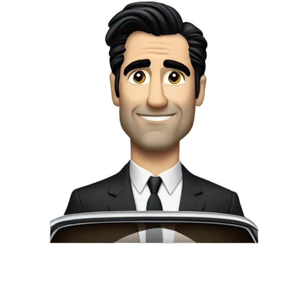 collin farrel in a suit driving retro car emoji