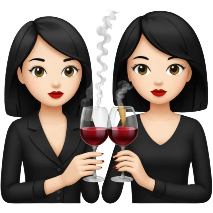2 girls in black 1 smoking and other girl drinking wine both black hair  emoji