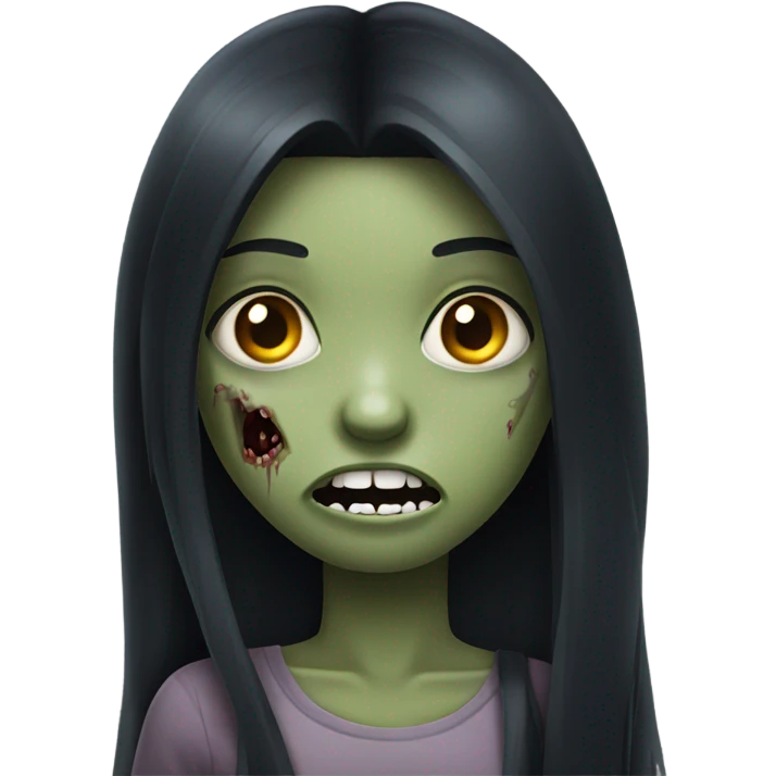 girl zombie with black long hair with teeth and serious face  emoji