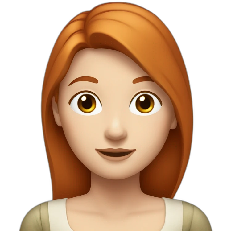 redhead white woman with medium long straight hair, greetting, wearing romantic blouse emoji