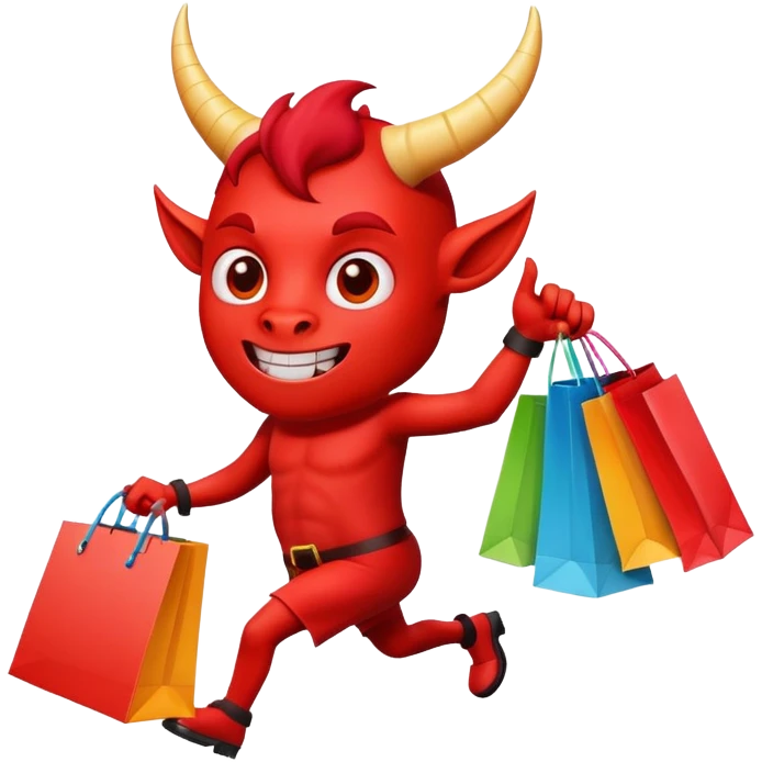 Red devil with horns carrying colorful shopping bags emoji