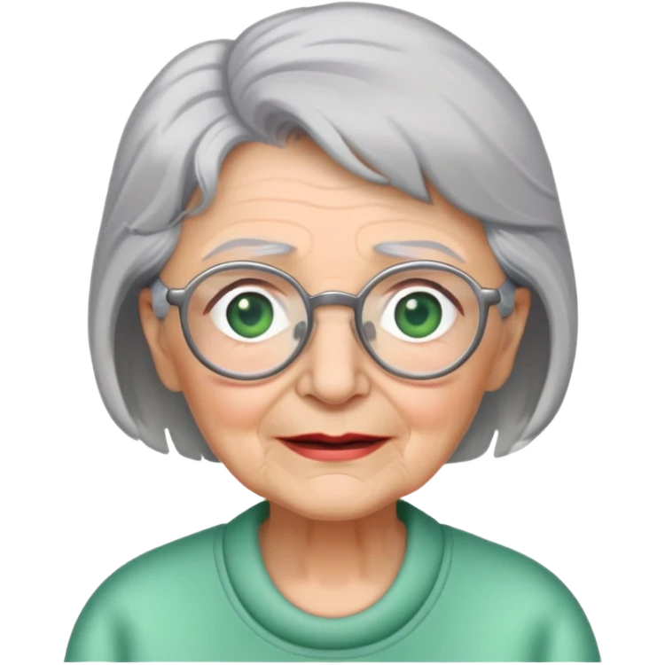 Grandma with grey hair, glasses, green eyes and no teeth emoji