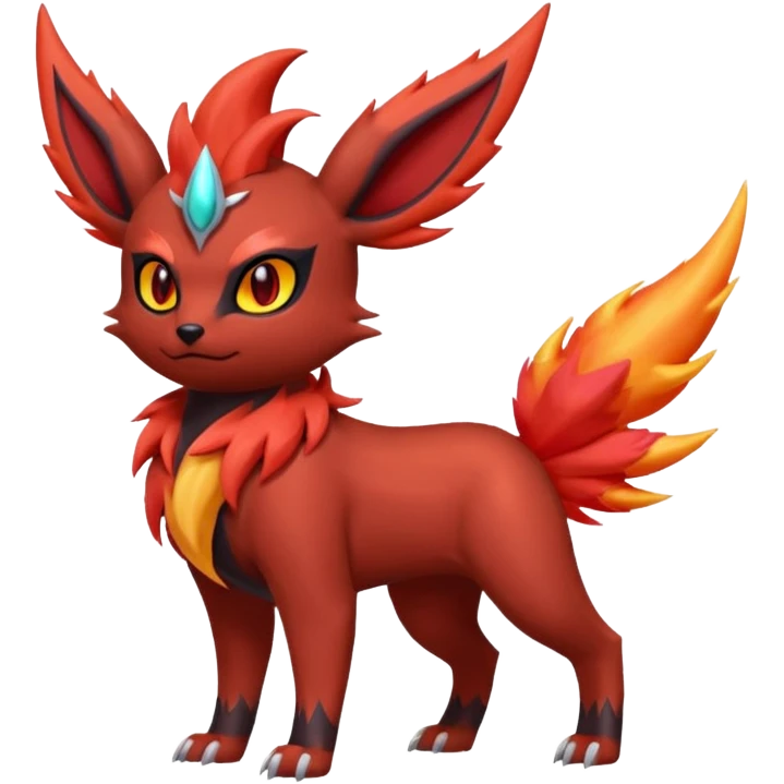 Pastel iridescent exotic colorful Darkrai-Scizor-Flareon-fusion with fiery horns and a Mohawk  emoji