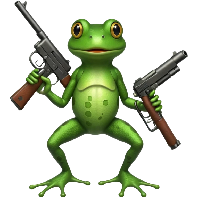 Frog with feet and a gun emoji