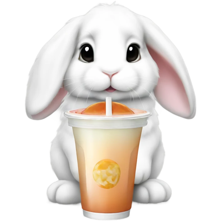 White mini lop rabbit drinking boba tea emoji