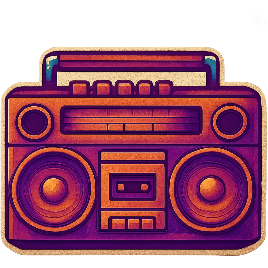 A boombox stereo with speakers and cassette deck emoji