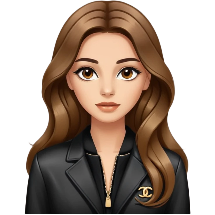 Glamours, tanned, very beautiful girl, with long long lashes, brown wavy smooth silky long hair, straight parting hair,with Chanel jacket  emoji