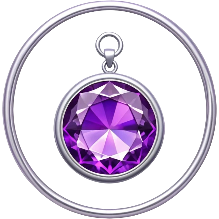 extra close-up round cut purple sugilite holographic gem with silver metal frame charm, focus on gem and frame only emoji