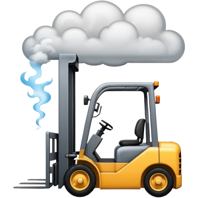 ugly, broken forklift with clouds of smoke after the explosion emoji