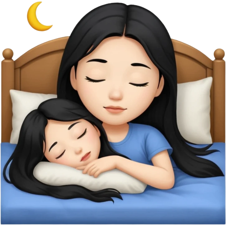 Beautiful Asian girl with long black hair sleeping in her bed emoji