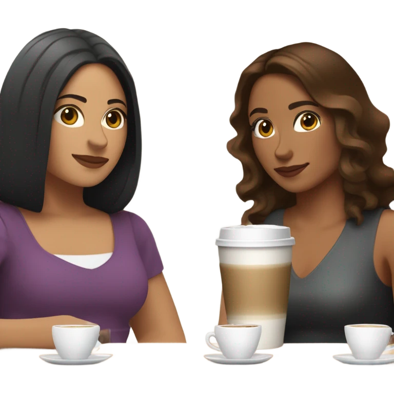 puerto rican woman light skin with shoulder-length, wavy, brown hair drinking latte with Italian Roman woman with black, straight hair drinking espresso at table emoji