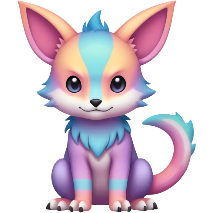 Pastel warm colorful-gradient anime-styled edgy cool badass cute random Fakémon-creature, with random markings, full body emoji