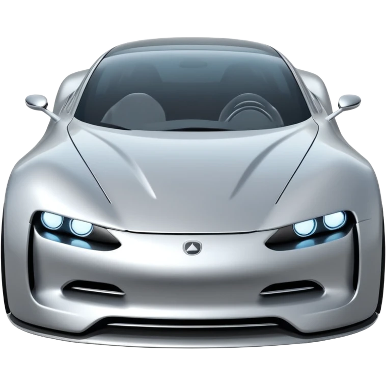 A low-profile futuristic car emoji made of polished silver chrome, wide body stance, smooth aerodynamic shape, glossy metallic surface, soft reflections, luxury swag aesthetic, minimal details, iOS emoji style, centered on clean white background, studio lighting emoji