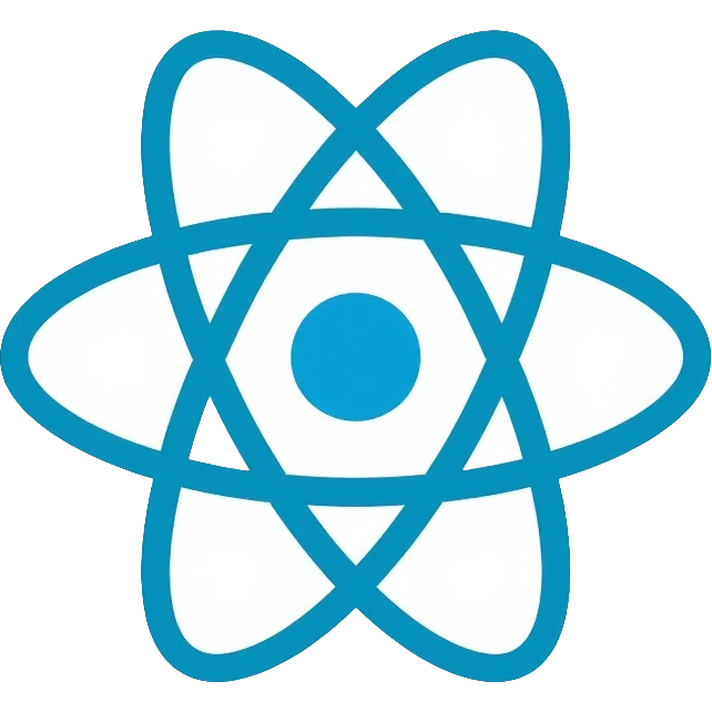 React JS logo, atom symbol with three elliptical orbits and a nucleus in the center emoji