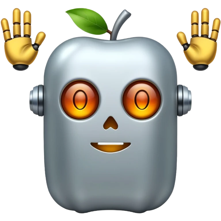 robot ghost emoji, metallic and playful, apple style emoji