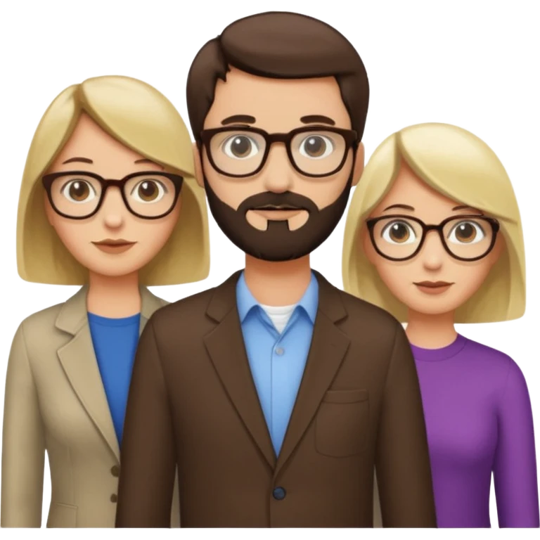 Four people including a man with hair and glasses, a man with a beard and no glasses, a woman with long brown hair and no glasses and a woman with a blonde bob and no glasses emoji