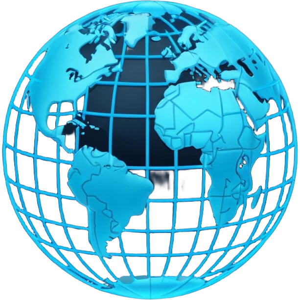 planet neon grid earth, minimalistic 3d blue neon glowing transparent emoji