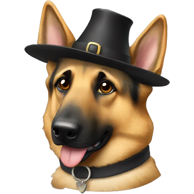 German shepherd with pilgrim hat emoji