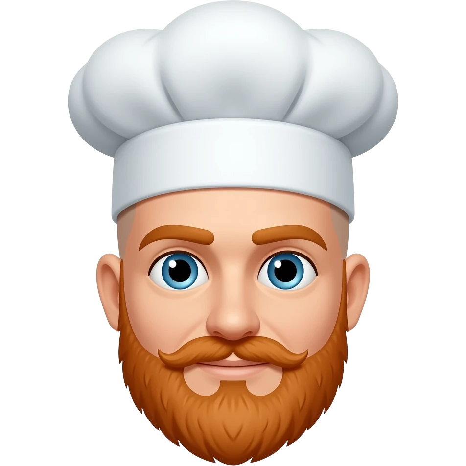 Blue eyes man with bald head and reddish orange beard And a chef hat emoji