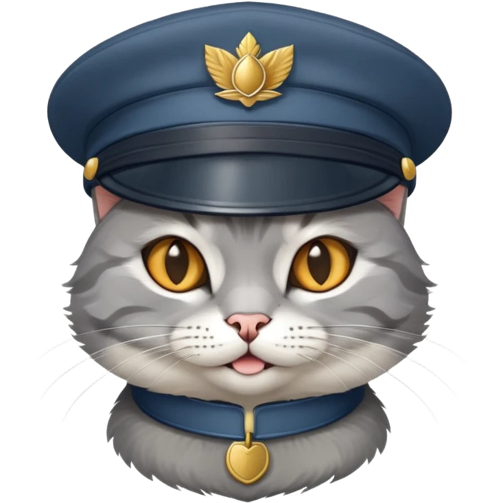 cat with a smirk wearing a cadet hat emoji