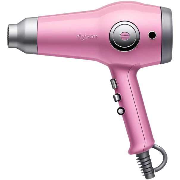 A pink Dyson Supersonic hair dryer, slight angle, realistic style, Features the distinctive hollow circular head with the barrel running through the center, sleek modern design, glossy pink finish with metallic silver accents on the nozzle ring.  emoji