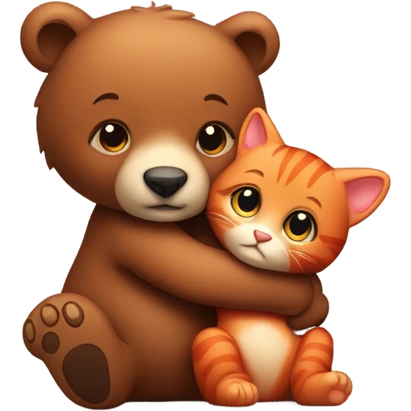brown bear cub hugs red cat emoji