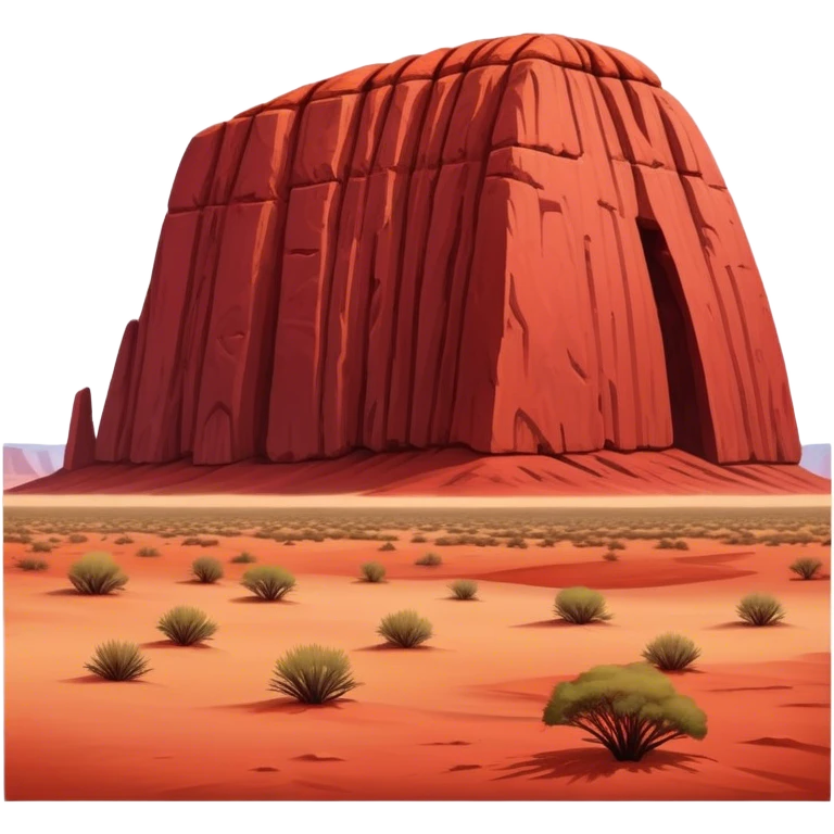Cinematic Realistic Uluru Landmark Emoji, showcasing the massive, red monolith rising from the desert rendered with rich textures and warm, dramatic lighting. emoji