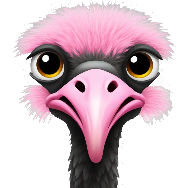 ostrich full body with pink neck and black feathers with white at the border emoji