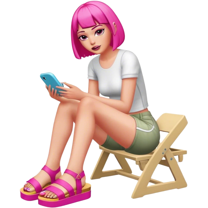 insane pshocoligcally ill sims 4 character, putting on brand new sandels with hot pink bob emoji