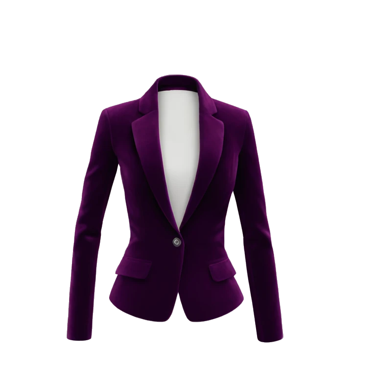 Realistic isolated open dark purple wine color velvet feminine fashion blazer jacket.  emoji