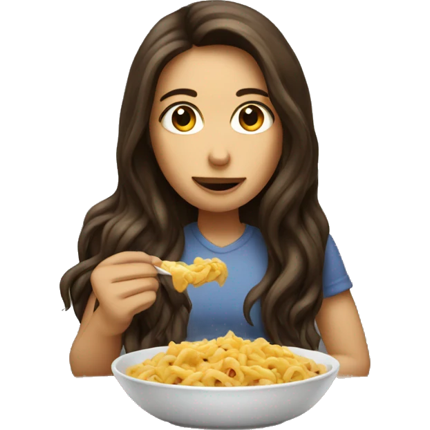 Long haired brunette eating emoji