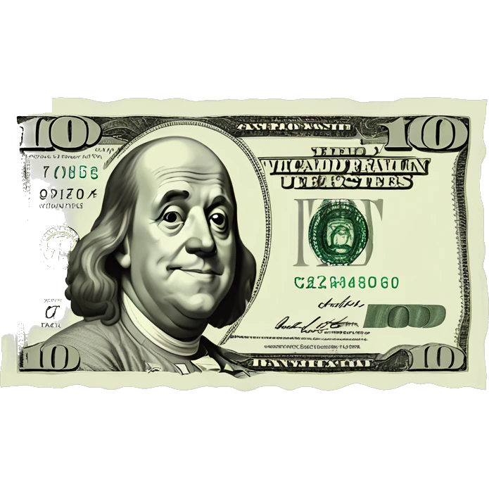 100 dollar bill with Benjamin Franklin making a wink emoji