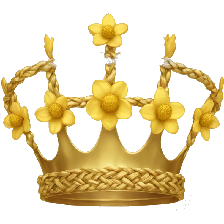 Gold crown made of braided gold strands with gold leaves with golden daffodils  emoji