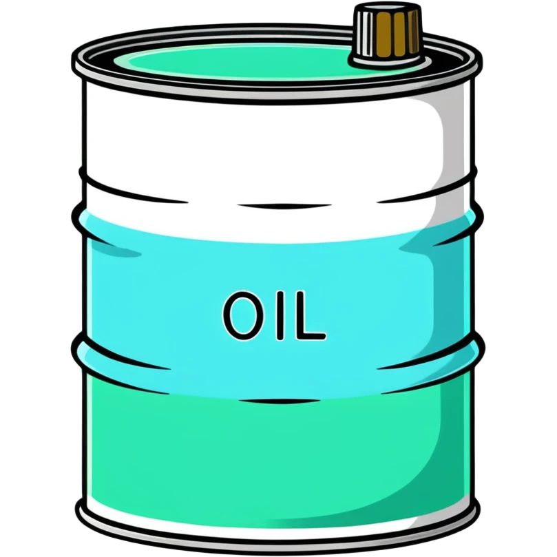 Oil barrel labeled OIL, minimalist design with soft gradients in sky blue, teal green, white, and light gray emoji