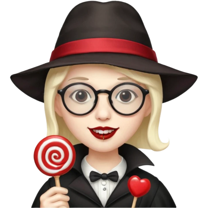 Vampire with lollipop, hat and glasses emoji