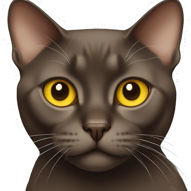 A chocolate-colored Burmese cat with yellow eyes emoji