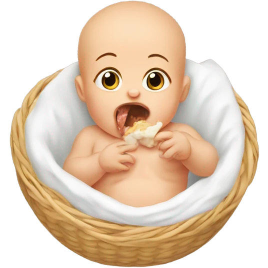 A newborn baby eats emoji