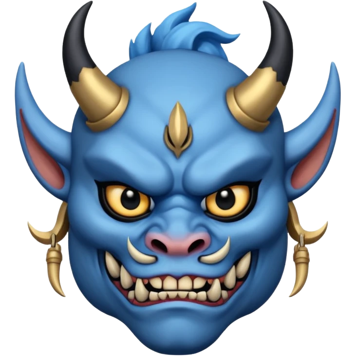 blue oni with black and gold eye. has black horn emoji