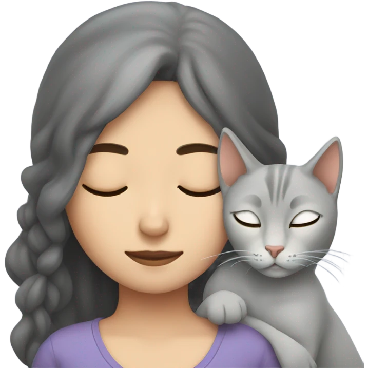 sleeping girl and grey cat emoji