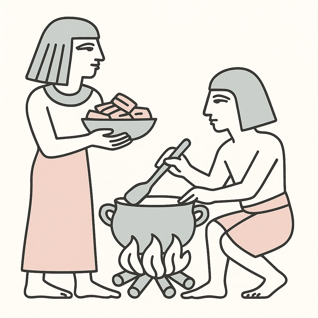 ancient Egyptian cooking scene in hieroglyphic style emoji