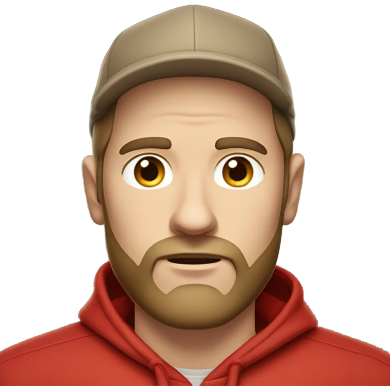 Leonardo da Vinci bored handsome white guy with a salt and pepper beard and brown longer hair wearing a red Nike hoodie  and a light brown hat emoji