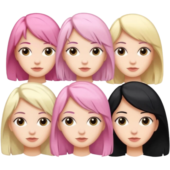 Girlfriend emoji - 5 white girlfriends, 1 with pale pink hair, 2 with black hair, 1 with medium blonde hair  emoji